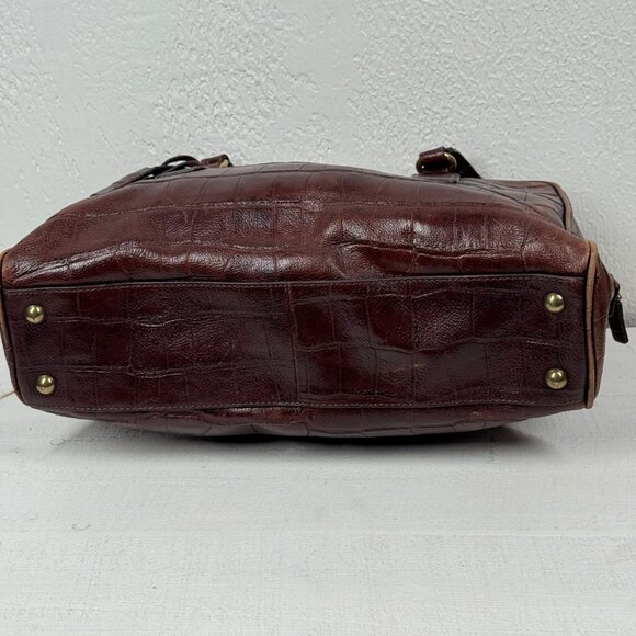 Fossil Croc Embossed Leather Satchel Brown Structured Shoulder Bag - Picture 3 of 16